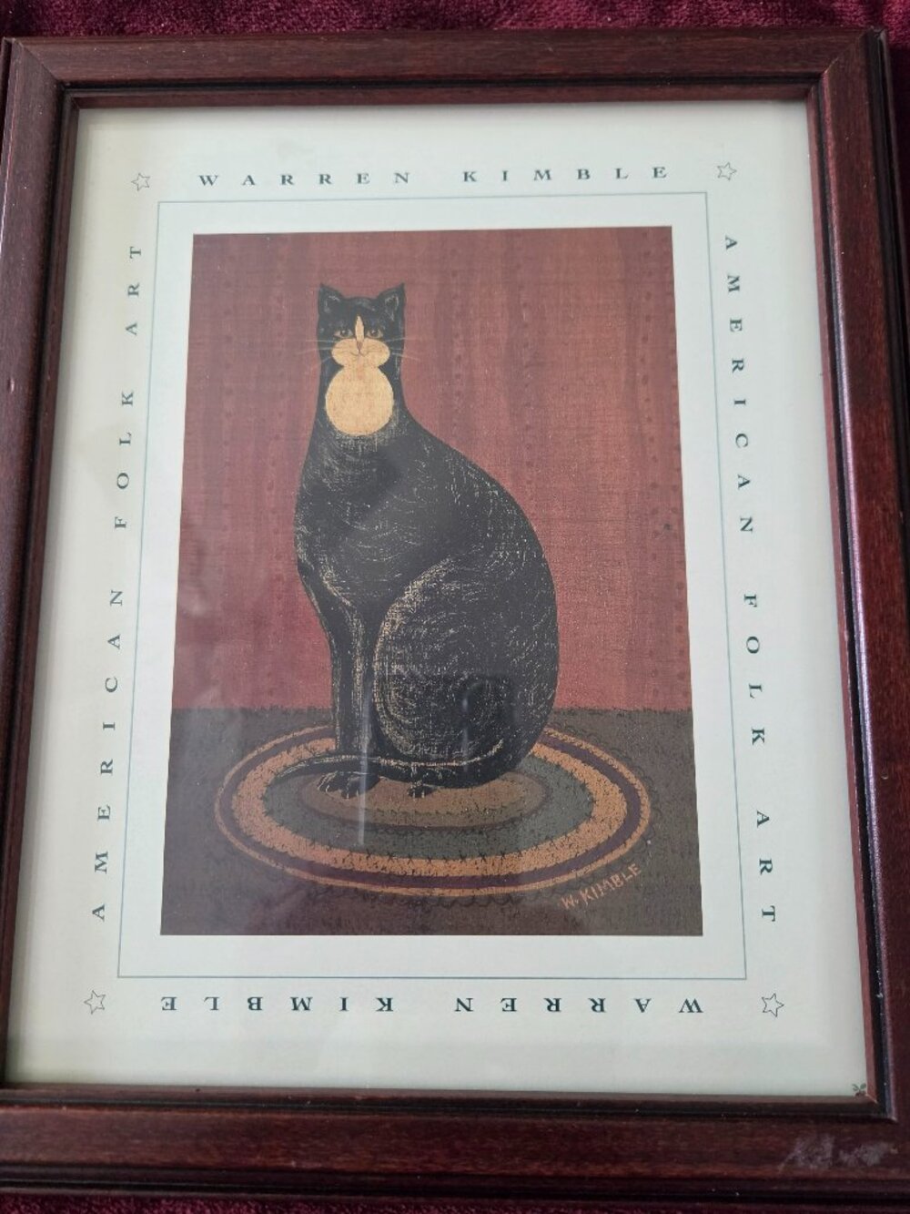 framed American folk art print of a cat by Warren  Kimball